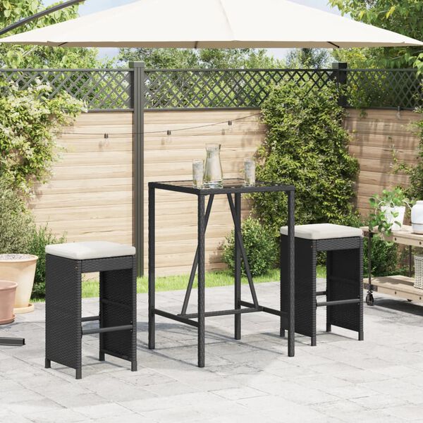 vidaXL Garden Bar Stool Set of 2 Black Poly Rattan, Powder-Coated Steel