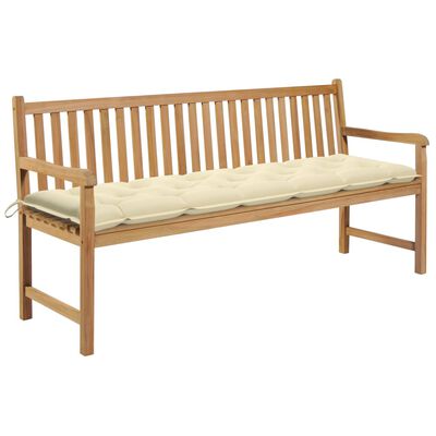 vidaXL Patio Bench with Cream White Cushion 68.9" Solid Teak Wood