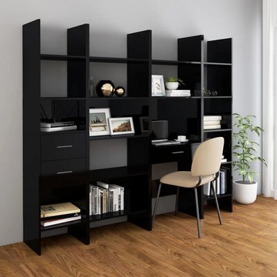 vidaXL Book Cabinet High Gloss Black 23.6"x13.8"x70.9" Engineered Wood