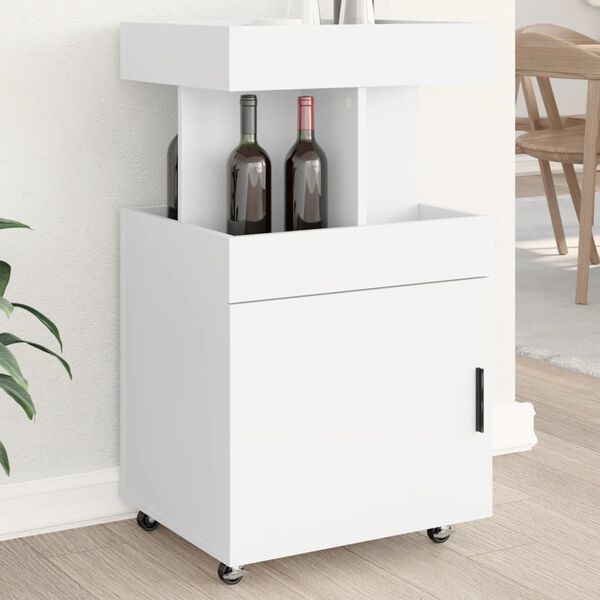 vidaXL Bar Cart White Engineered wood Bar Cart Rectangular Modern