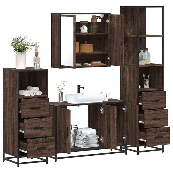 vidaXL Bathroom Furniture Set Brown oak Engineered wood, Metal Standard