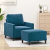 vidaXL Sofa Chair with Footstool Blue 23.6" Velvet