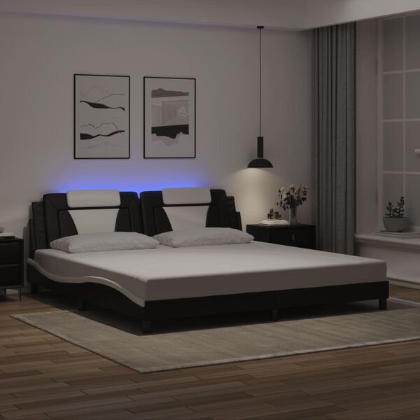 vidaXL Bed Frame "Viana" with LED without Mattress Black and White 76"x79.9"