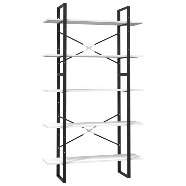 vidaXL Book Cabinet White Pinewood, metal Large 5-Tier Book Cabinet