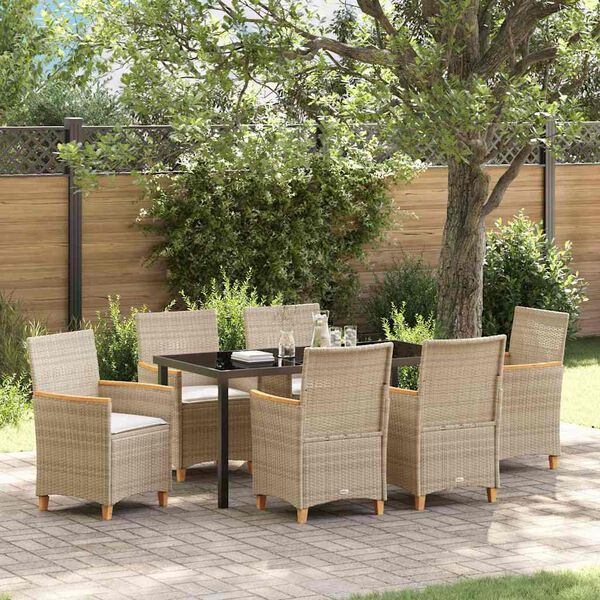 vidaXL Garden Dining Set 7 pcs Beige poly rattan