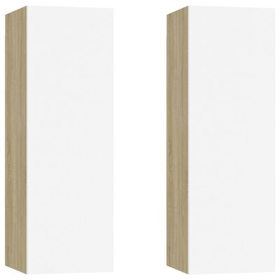vidaXL TV Cabinets 2 pcs White and Sonoma Oak 12"x11.8"x35.4" Engineered Wood