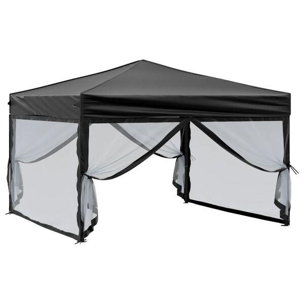 vidaXL Folding Party Tent with Sidewalls Black 9.8'x9.8'
