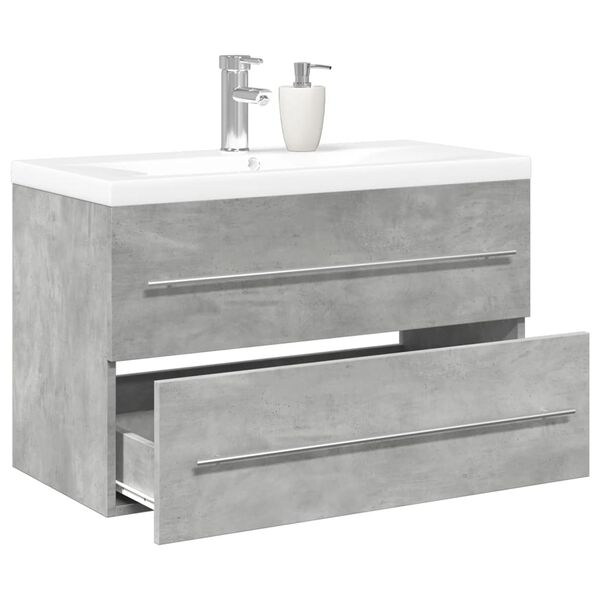 vidaXL Bathroom Furniture Set Concrete grey, White Engineered wood, Ceramic