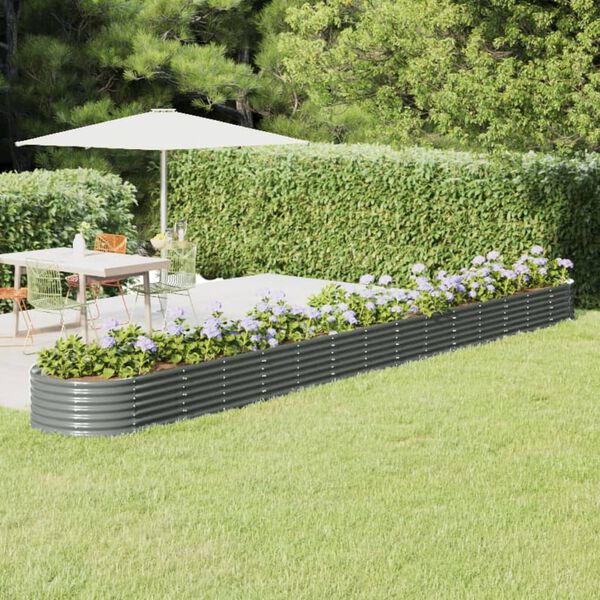 vidaXL Garden Raised Bed Grey Powder-coated Steel Large Durable