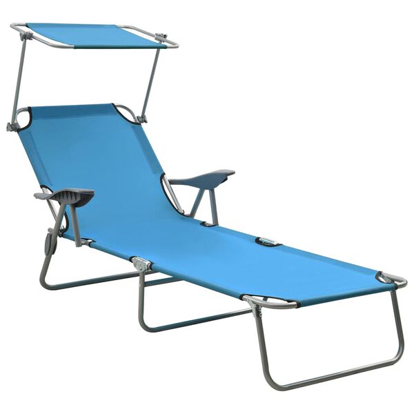 vidaXL Outdoor Sunbed Blue Powder-coated steel, fabric Standard Foldable