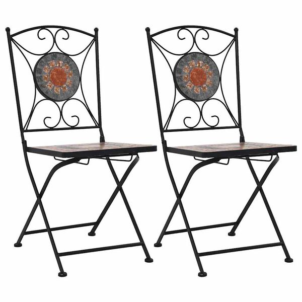 vidaXL Garden Chair Set of 2 Orange and Grey Powder-coated iron, Ceramic