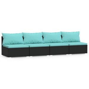 vidaXL 4-seater Sofa Black PE rattan, powder-coated steel, polyester