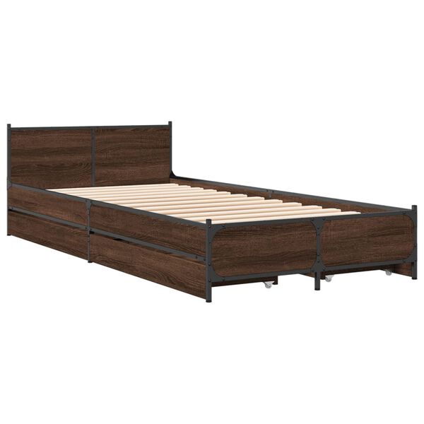 vidaXL Bed Frame Brown Oak Engineered Wood Twin Bed Frame Rectangular