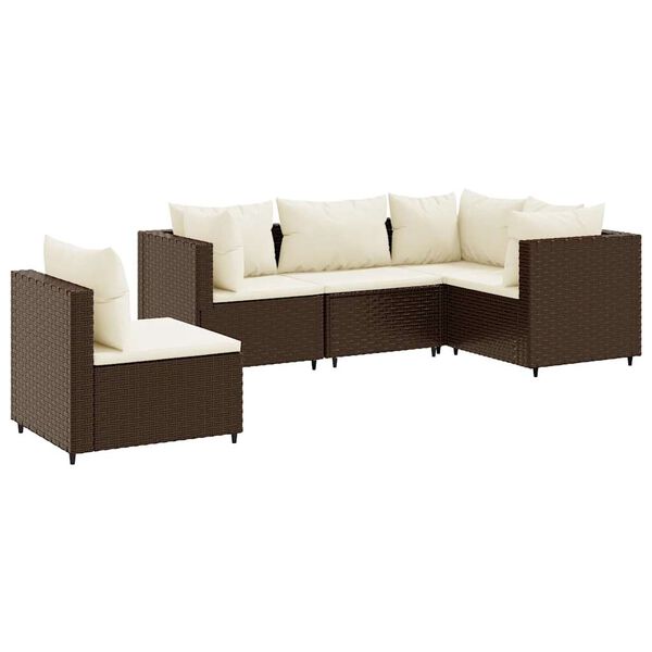vidaXL Patio Lounge Set Brown PE Rattan, Powder-Coated Steel, 100% Polyester