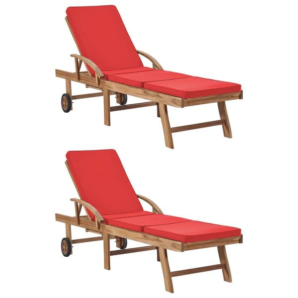 vidaXL Sunlounger Set of 2 Red Solid Teak Wood Standard