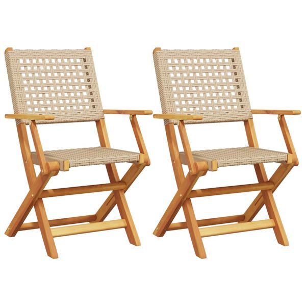 vidaXL Garden Chair Set of 2 Beige Solid Acacia Wood, Poly Rattan