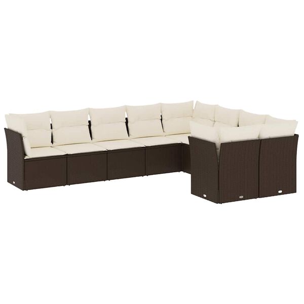 vidaXL Garden Sofa Set Brown PE rattan 9 piece set Adjustable Feet