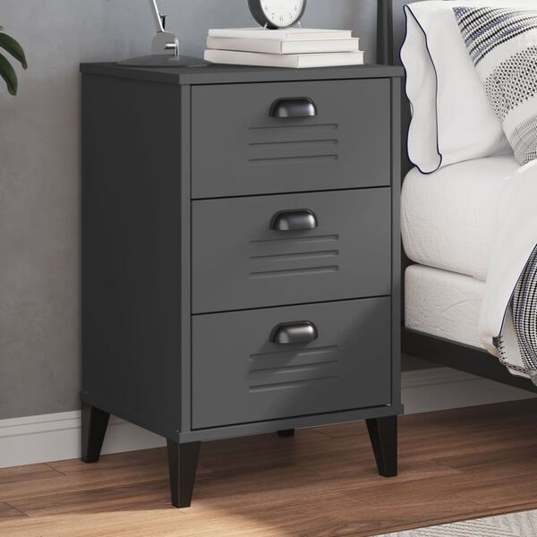 vidaXL Bedside Table Anthracite Grey Engineered Wood, Plastic Medium