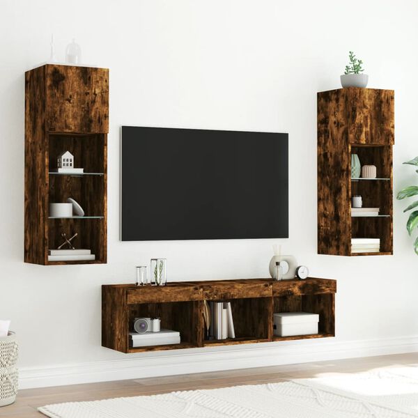 vidaXL 5 Piece TV Wall Units with LED Smoked Oak Engineered Wood