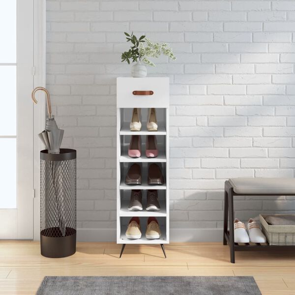 vidaXL Shoe Cabinet White Engineered wood, iron, faux leather