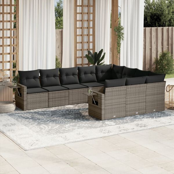vidaXL Garden Sofa Set Grey Poly Rattan Large Removable Covers