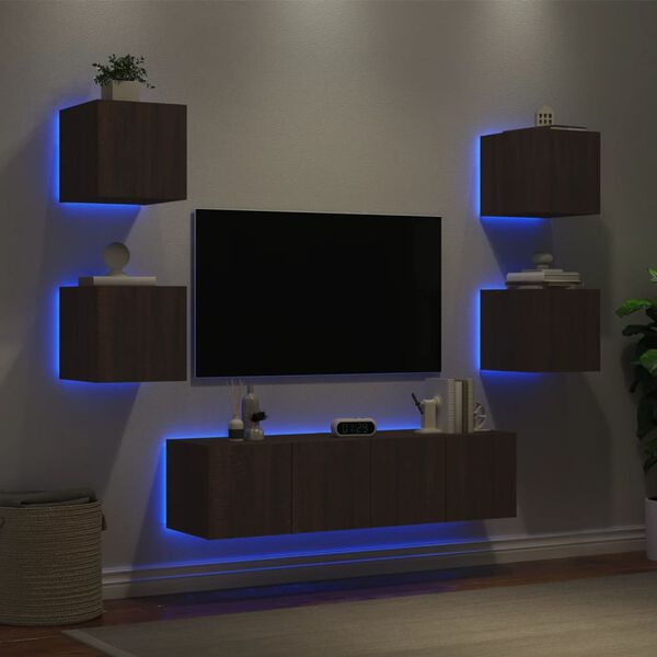 vidaXL TV Wall Unit Brown Oak Engineered Wood Medium TV Wall Unit