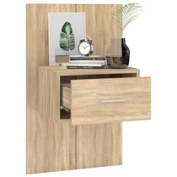 vidaXL Wall-mounted Bedside Cabinet Sonoma Oak Engineered Wood Medium