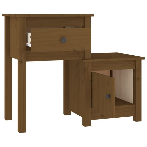 vidaXL Bedside Cabinet Set of 2 Honey brown Solid Pine Wood Standard