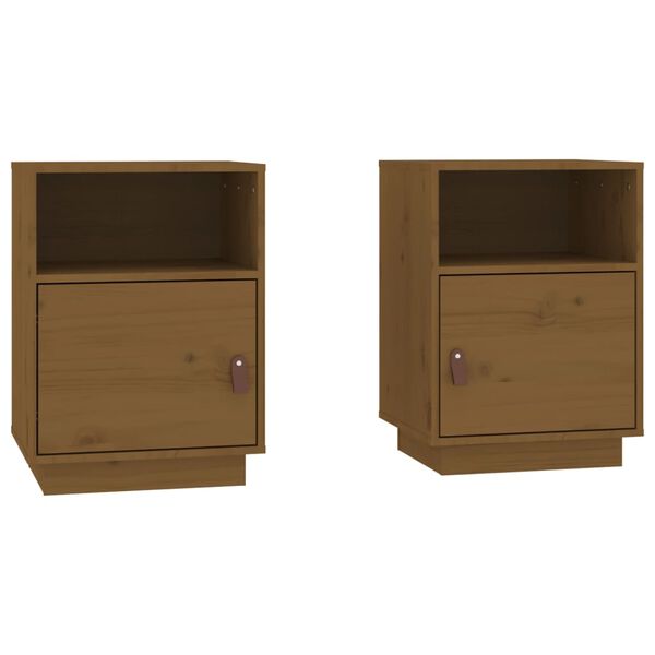 vidaXL Bedside Cabinet Set of 2 Honey Brown Solid pine wood, faux leather