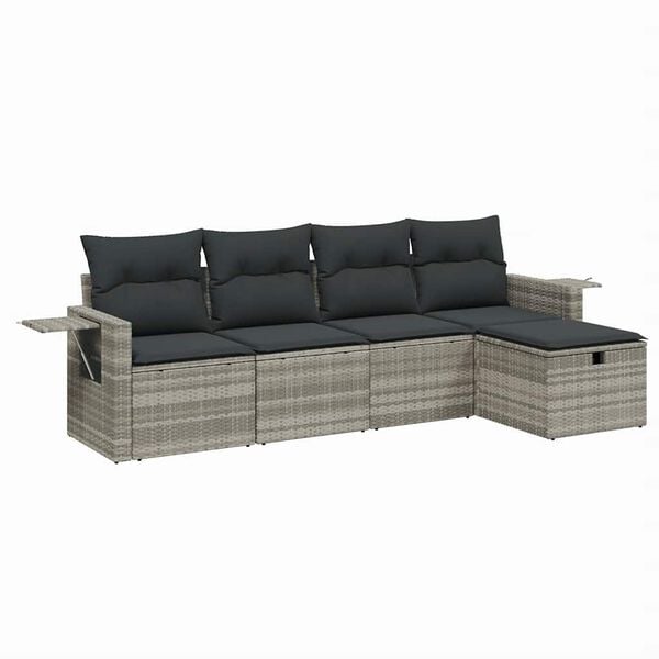 vidaXL Garden Sofa Set Light Grey PE Rattan, Powder-Coated Steel Large