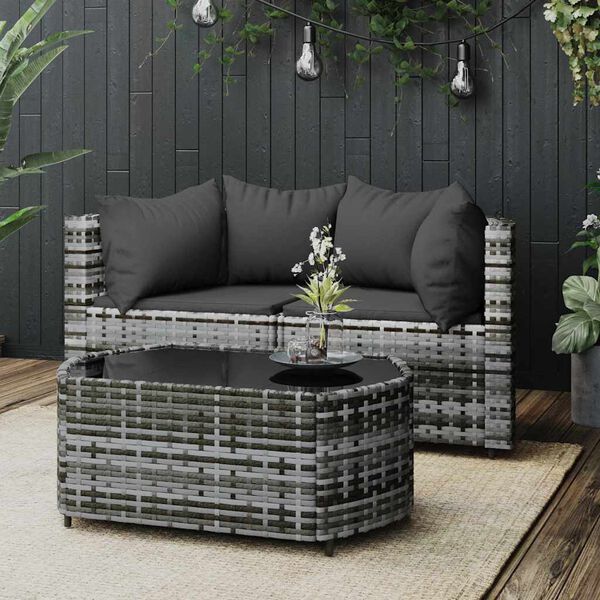 vidaXL Patio Lounge Set Gray PE rattan Standard Adjustable Feet