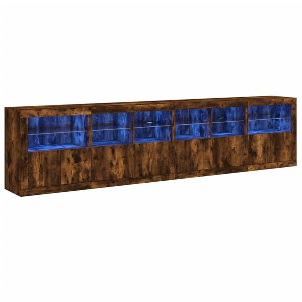 vidaXL Sideboard with LED Lights Smoked Oak 111.4"x14.6"x26.4"