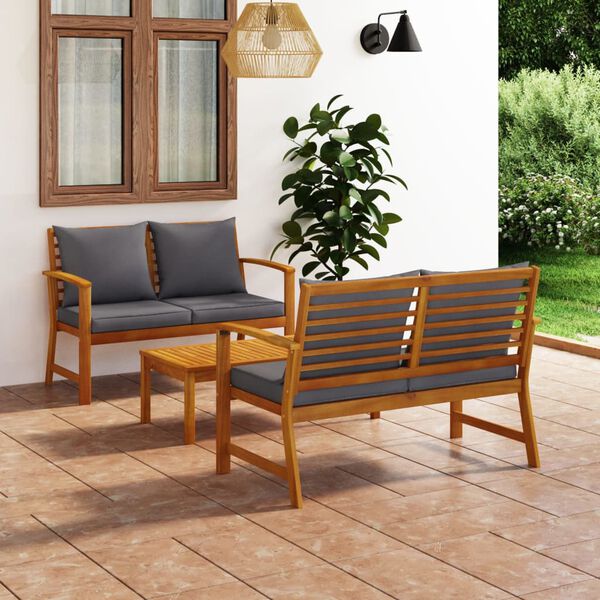 vidaXL Garden Lounge Set Dark grey cushions, Natural wood
