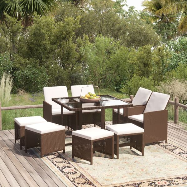 vidaXL Garden Dining Set Brown and Cream White
