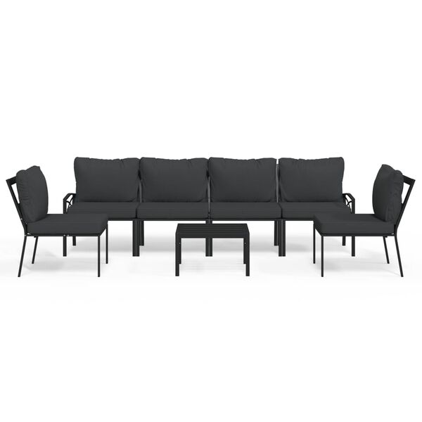 vidaXL Garden Lounge Set Black, Grey Powder-coated steel, 100% polyester