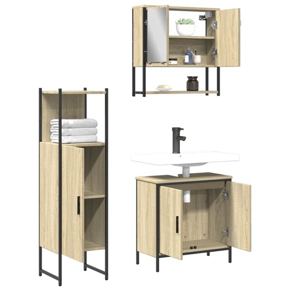 vidaXL Bathroom Furniture Set Sonoma Oak Engineered Wood Medium