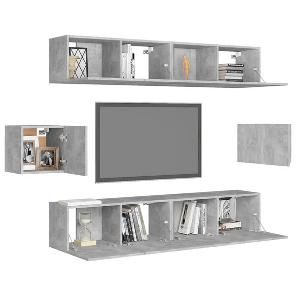 vidaXL TV Cabinet Set Set of 6 Concrete Grey Engineered Wood Medium