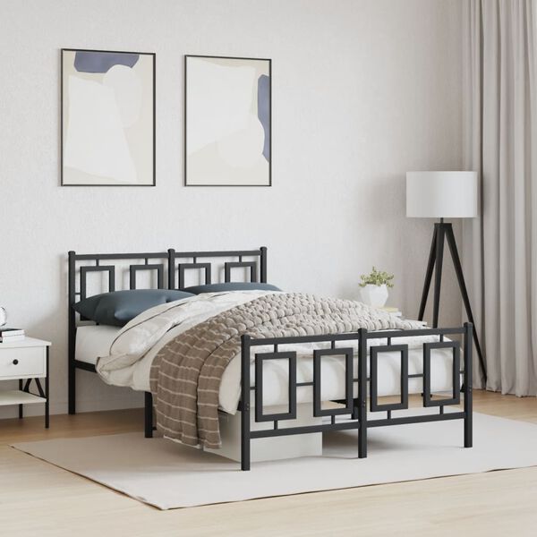 vidaXL Bed Frame Black Powder-Coated Steel Small Double Bed Frame