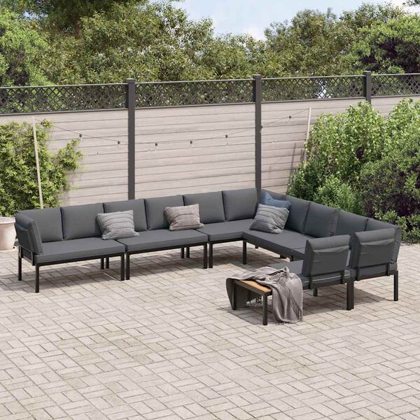 vidaXL Garden Sofa Set Black Powder-coated aluminum Large Modular