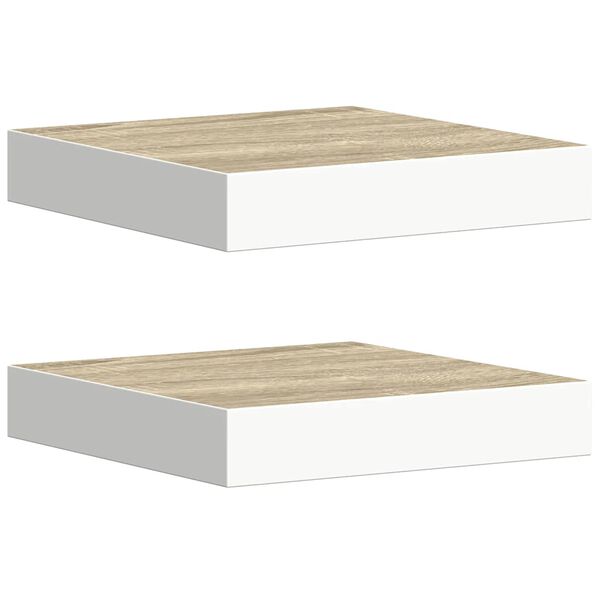 vidaXL Wall Shelf Set of 2 Oak and White Honeycomb MDF, metal Small