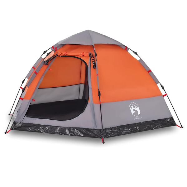 vidaXL Camping Tent Cabin 4-Person Gray and Orange Quick Release