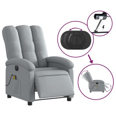 Product image with diagrams showing remote control, charging mechanism, and reclining chair.