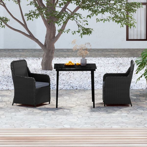 vidaXL Garden Dining Set Black with Dark Grey Cushions