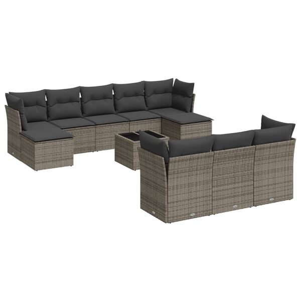 vidaXL Garden Sofa Set Grey PE Rattan, Powder-Coated Steel, Tempered Glass