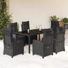 vidaXL 7 Piece Patio Dining Set with Cushions Black Poly Rattan