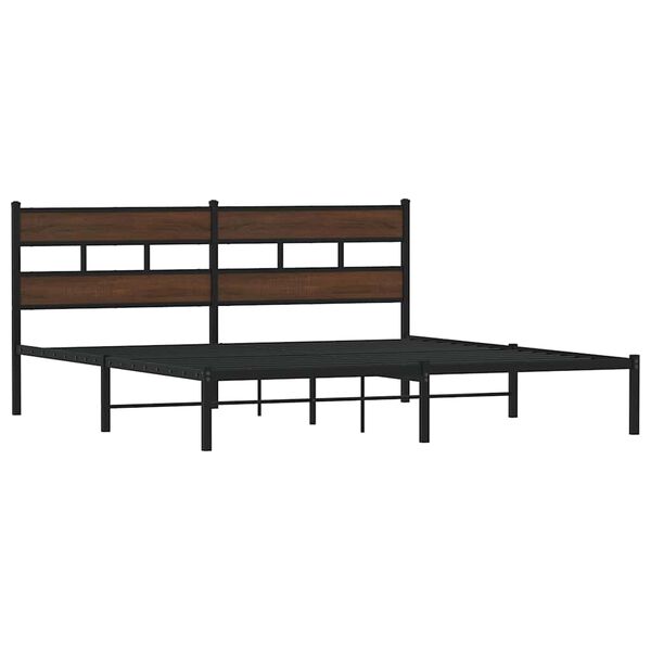 vidaXL Bed Frame Brown Oak Steel, Engineered Wood Super King Bed Frame