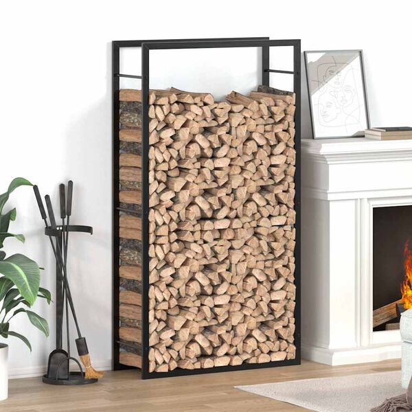 vidaXL Firewood Rack Matt Black 31.5x11.0x60.6" Steel