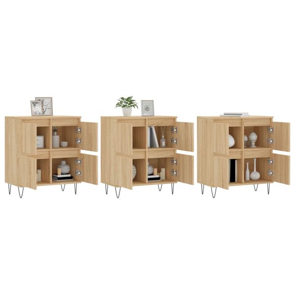 vidaXL Sideboard Set of 3 Sonoma Oak Engineered wood, Metal Large