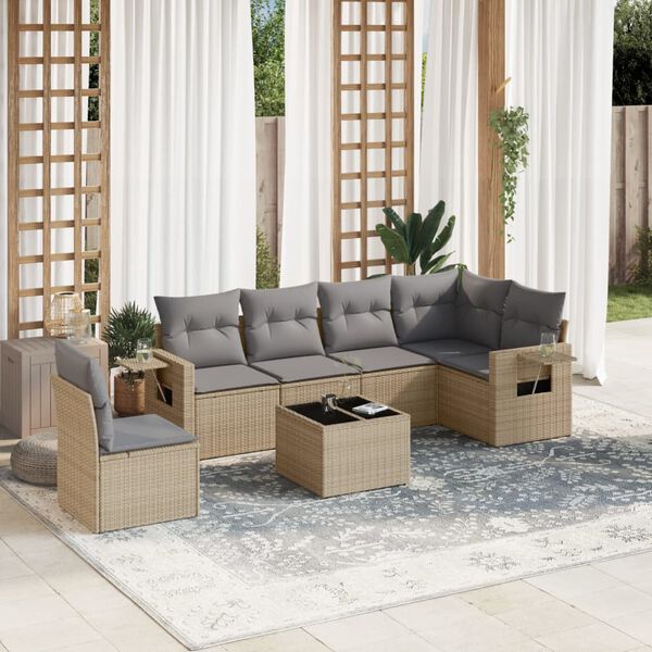 vidaXL Garden Sofa Set Beige PE rattan, powder-coated steel, tempered glass