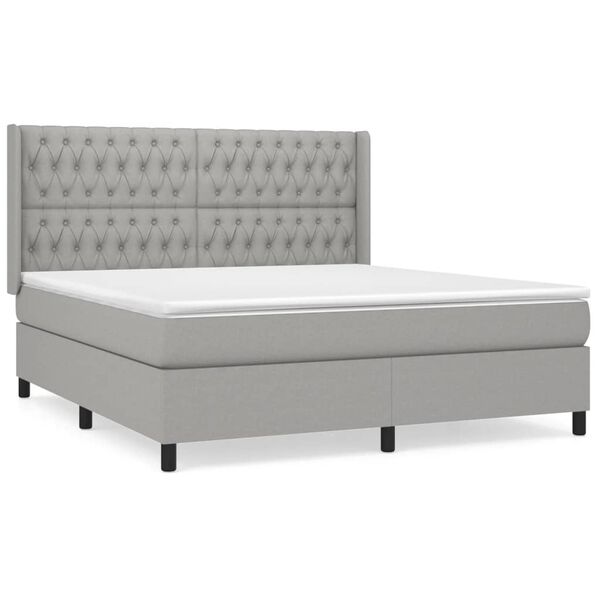 vidaXL Box Spring Bed with Mattress Light Gray 72"x83.9" California King Fabric